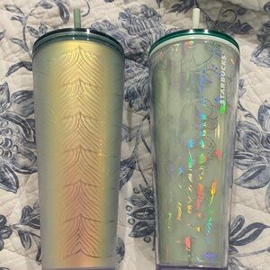Starbucks Gold and Light Green Tumblers